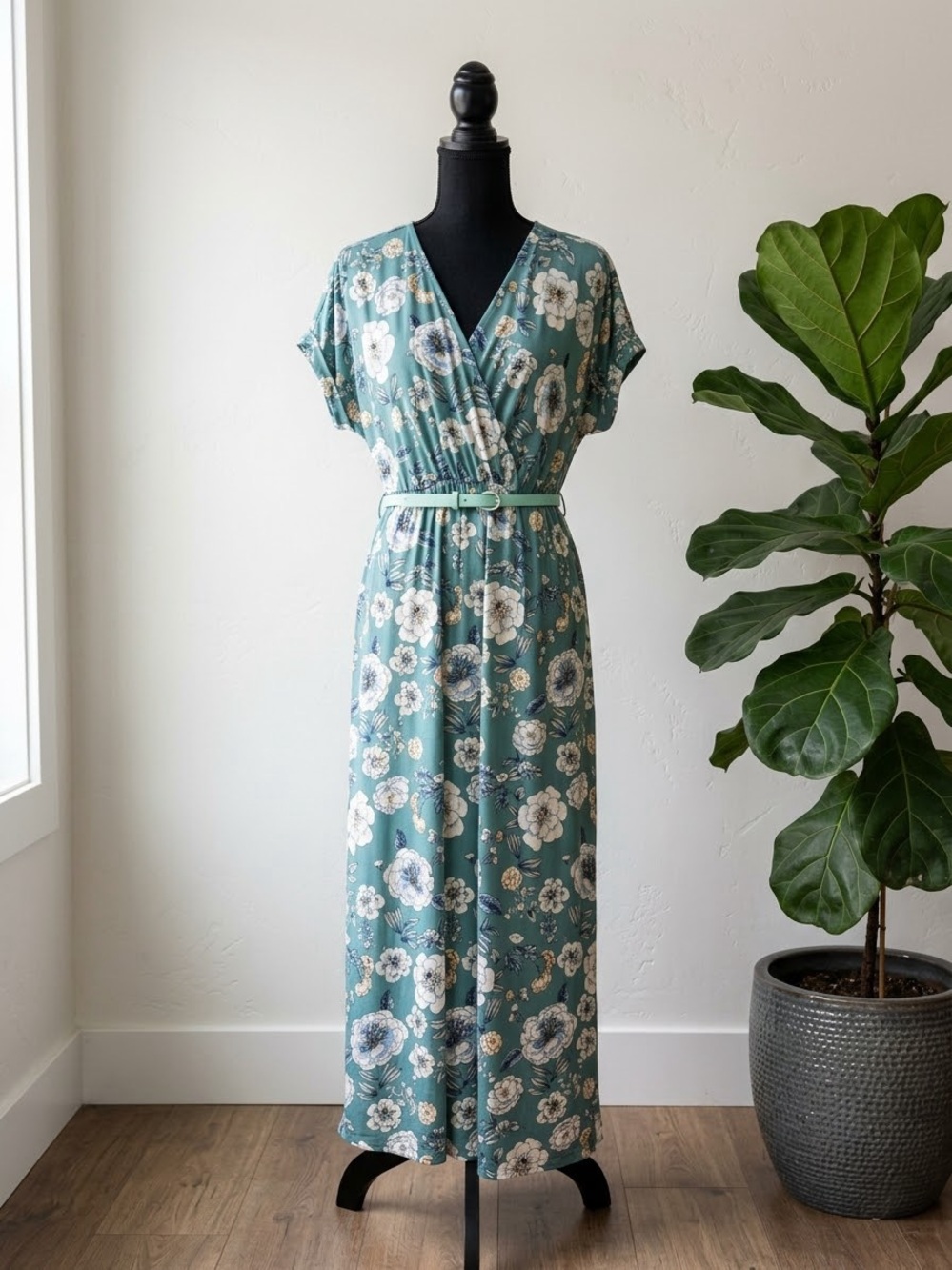 Gilli Teal Floral Wrap Maxi Dress